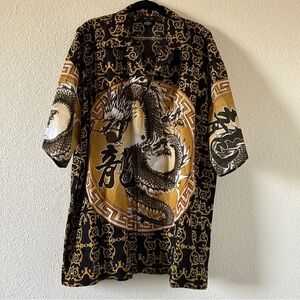 VTG L.A. BEAT Button Up Men’s 2XL Japanese Dragon Short Sleeve Dressy Boss